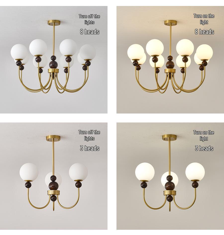 Mid-Century Magic Bean Solid Wood Chandelier: French Retro Light for Living Room or Bedroom.