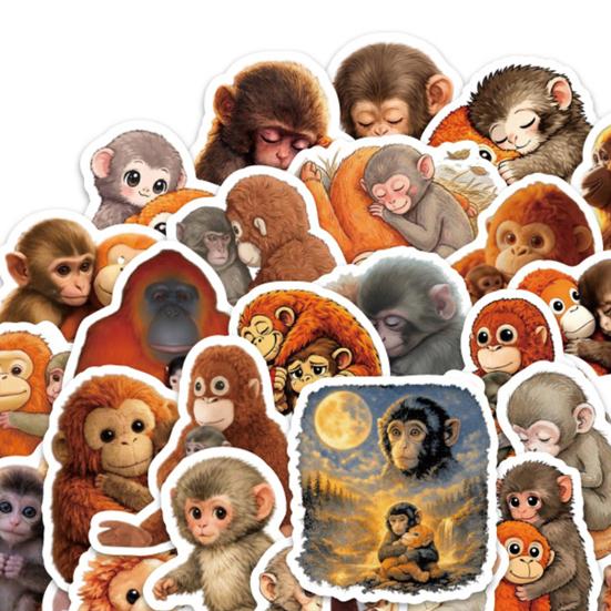 60Pcs Punch Monkey Cartoon Vinyl Sticker Set Fun Inspirational Waterproof Decals for Laptops Water Bottles Luggage Fun Expression Stickers