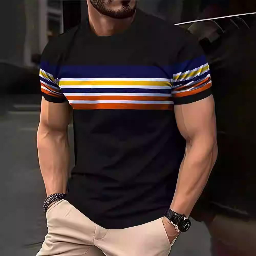 26. New Popular Casual and Comfortable Short-sleeve T-shirt, 3D Printing Technology, Suitable for Layering and Outerwear, Loose Striped Short-sleeve 