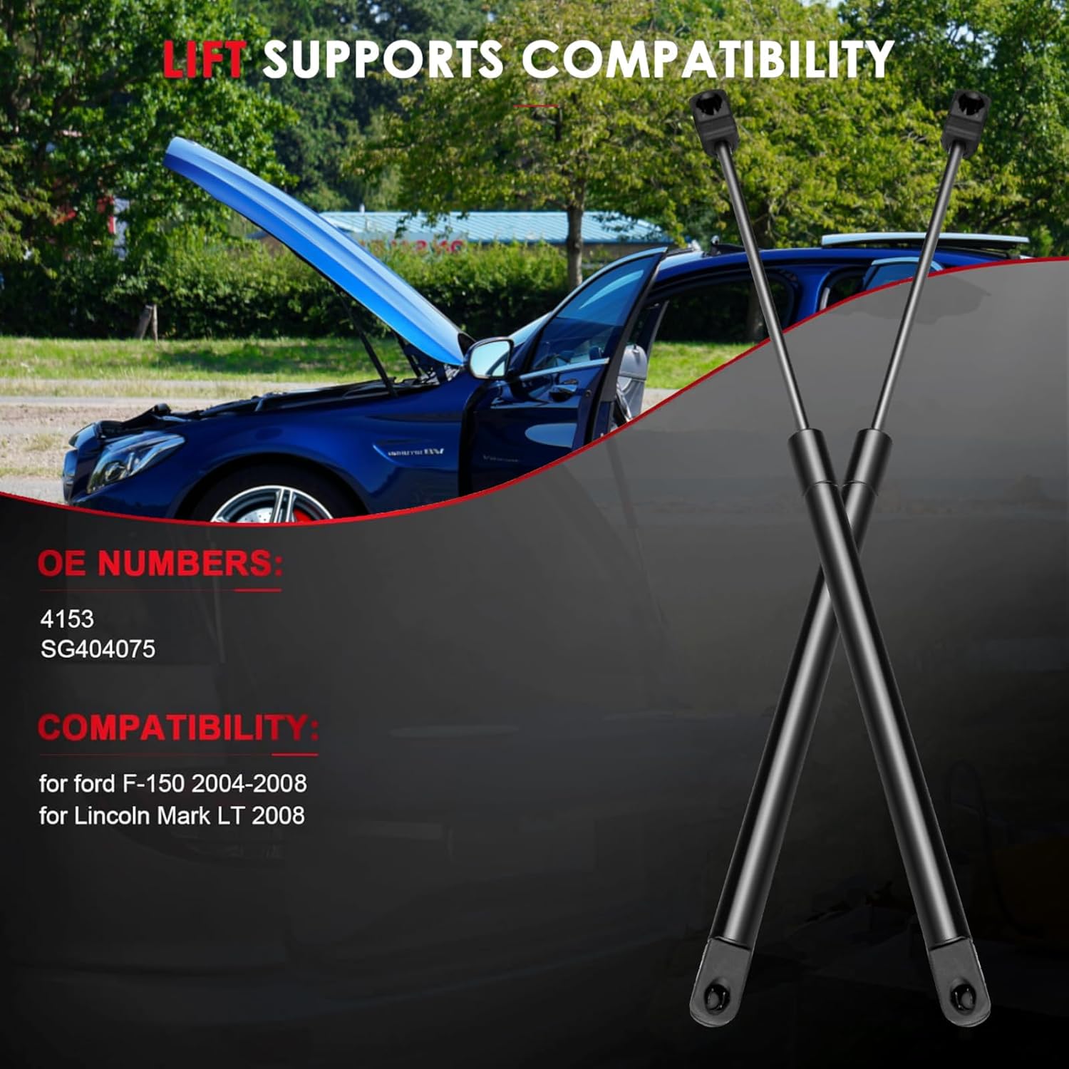 

2Pcs Front Hood Lift Support Struts Shocks for 2004-2008 for Ford F-150, 2008 for Lincoln Mark LT, Replace 4153 SG404075 Gas Springs