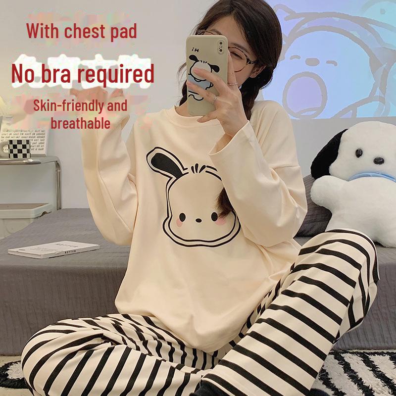 Women's Long-Sleeve Padded Pajamas, Cute Cartoon Style, Large-Size, Spring & Autumn Homewear, 2024 New Collection.