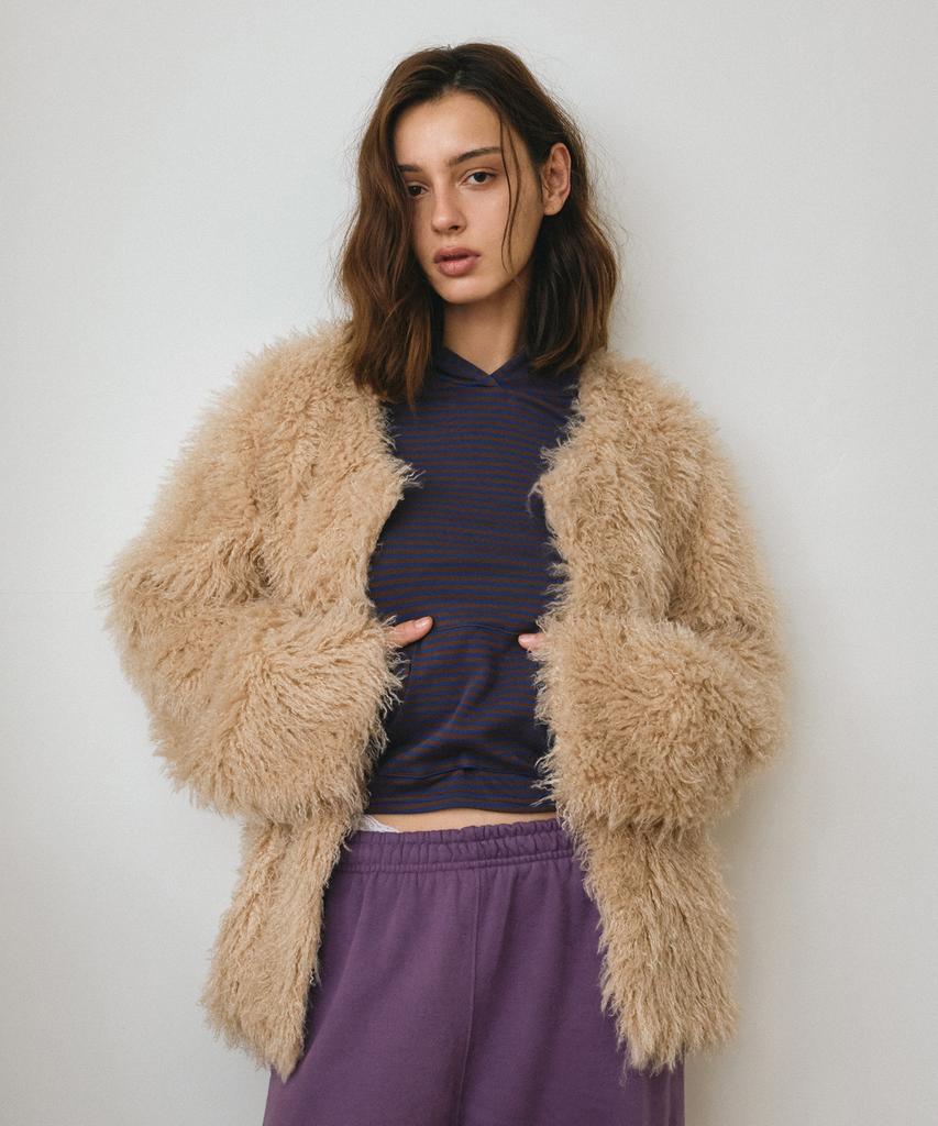 AENE Shaggy Faux Round Fur Jacket