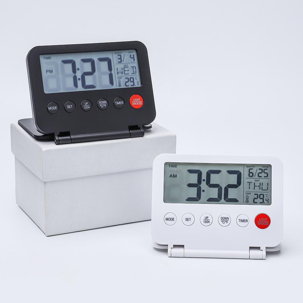 Ultra-Thin Multi-Functional Travel Alarm Clock with Light, Flip Design, Model 035