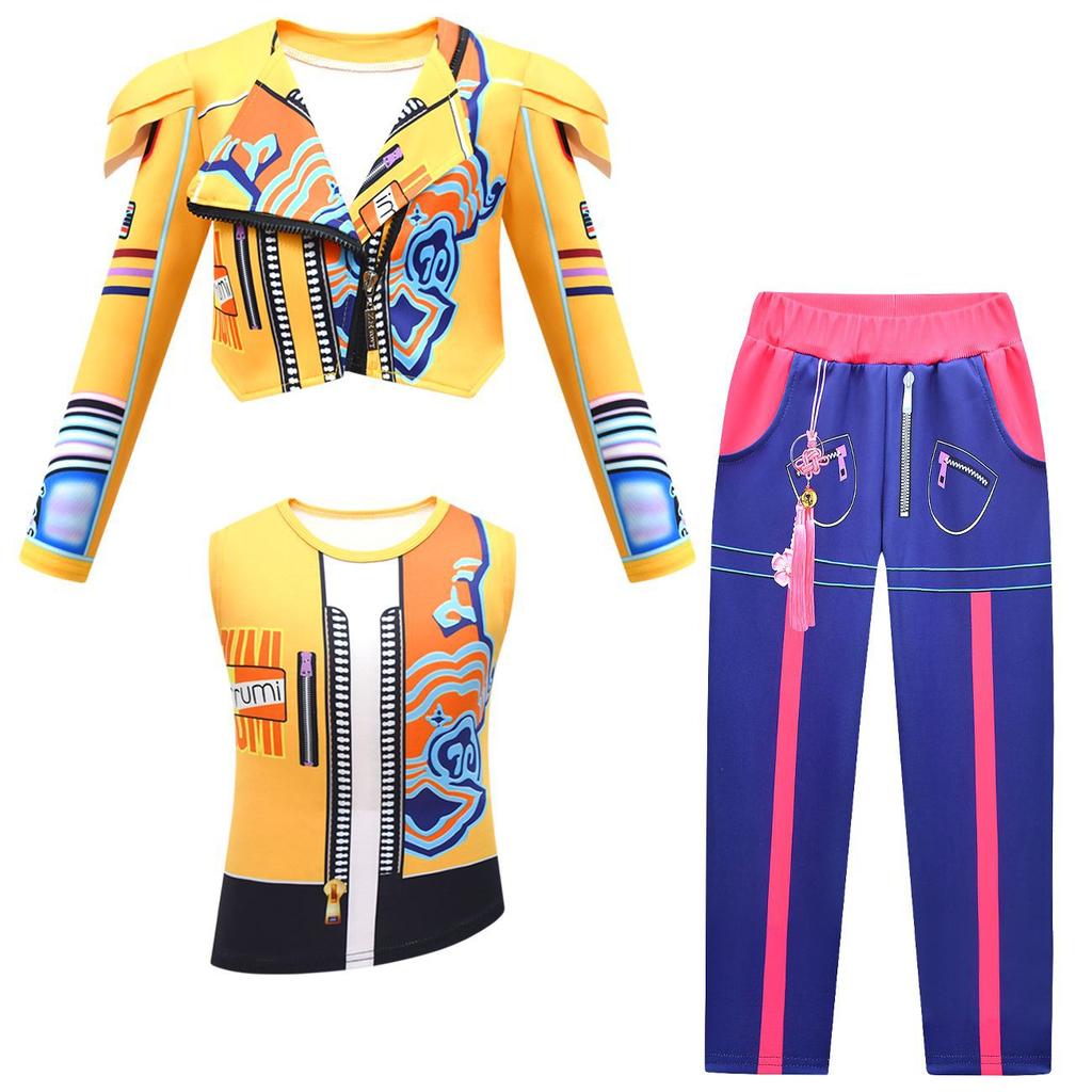 K Rumi Zoey Mila Cosplay Performance Costume Set Children's Dance Outfit Soft Polyester Long Sve V-Ne Jaet And Pants
