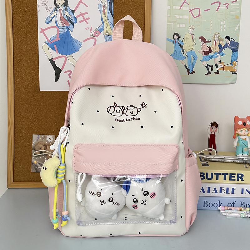 Schoolbag Sweet Girl Wind Pain Bag Backpack Macaron Multi-color Backpack Polka Dot Embroidery Transparent Baby Bag Campus Large Capacity