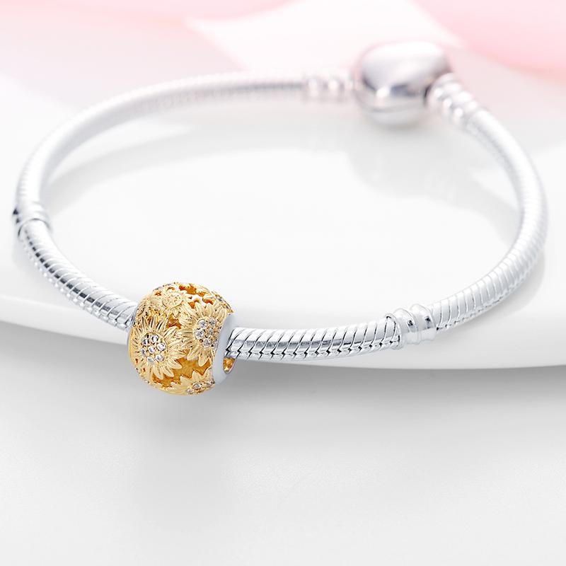 Charms Copper Golden Sunflowers Charms Fit Original Charms Bracelets Necklace Beads Diy Jewerlry Accessories