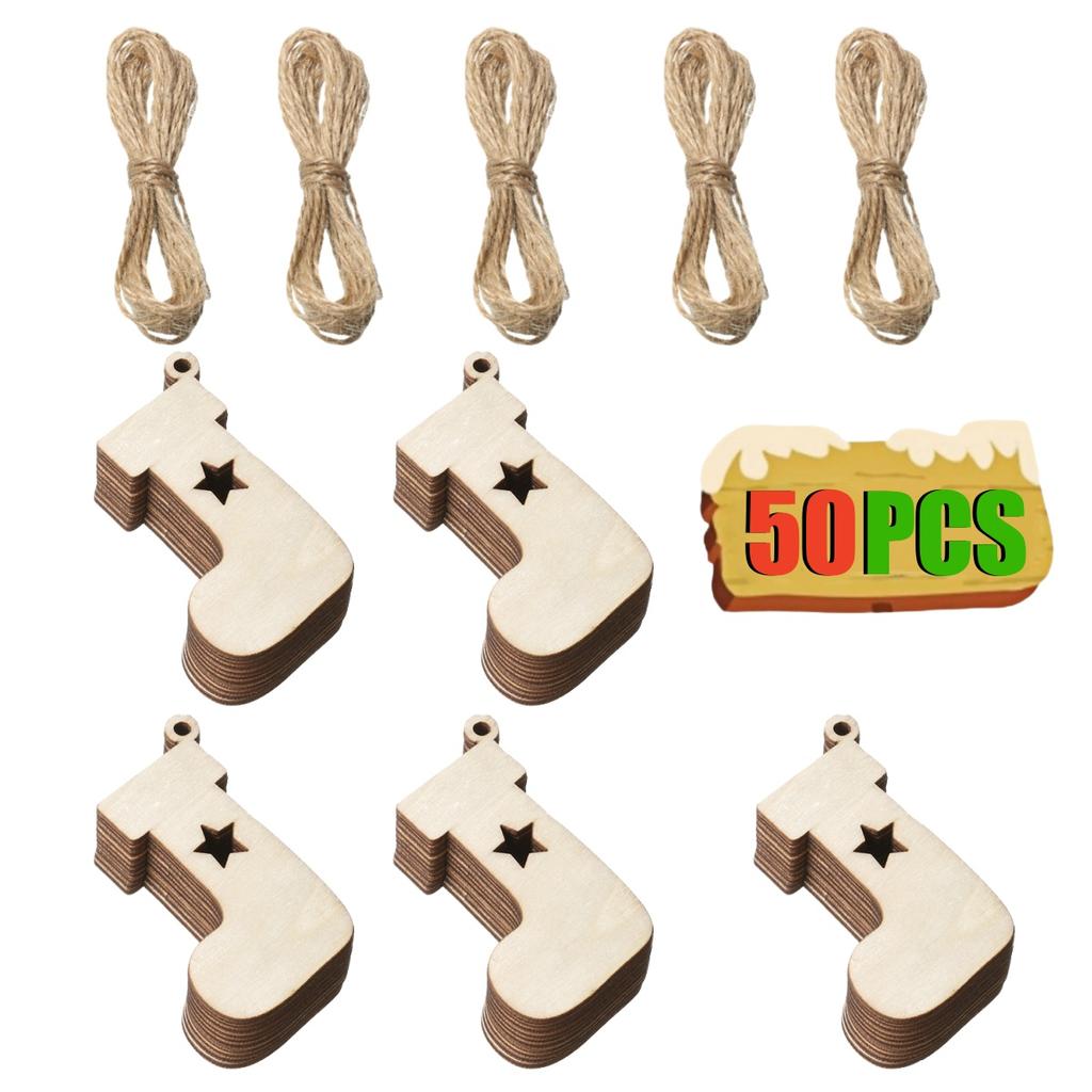 10-50Pcs Wooden Christmas Ornaments Unfinished Wood Slices with Holes Wooden Blanks Pendants for Kid DIY Craft Christmas Tree De