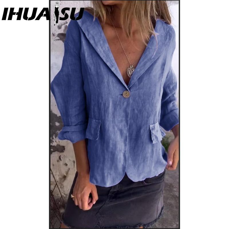 IHUASU Dame Vintage Casual rutenettprint Høst Vinter Langermet POLO Hals Jakker & Kåper