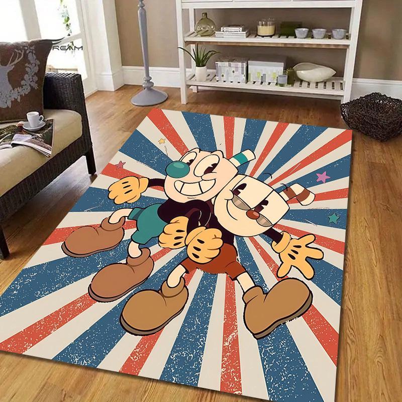 Cuphead Flannel Pattern Square Carpet,Area Rug,Carpet Rug for Living Room Bedroom Sofa Playroom Decor,Non-slip Floor Mat