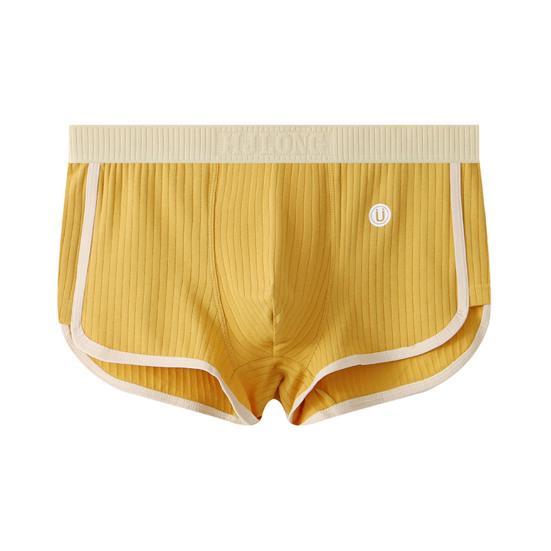 Men Boxer Underwear Mid-rise Tight Cut High Elasticity Shorts Briefs Patchwork Color Ribbed U-Convex Panties