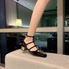 Grape Mother Same Metal Buckle Patent Leather Square Head Hollow Strap Thick Heel Mary Jane Shoes Women's 2025 New Square Heel