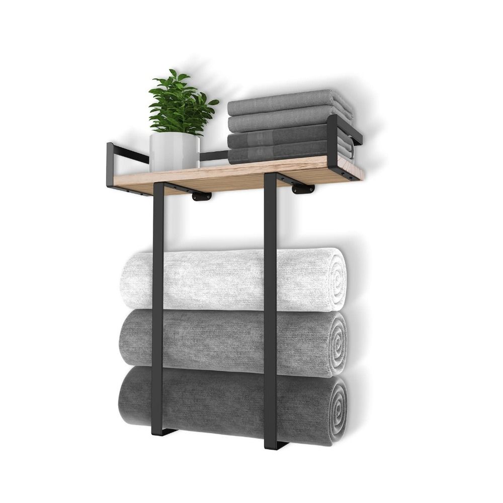 Wood and Iron Bathroom Shelf Rectangle Shape Space Saving Shower Shelf Large Capacity Rust Proof Storage Rack Kitchen Storage