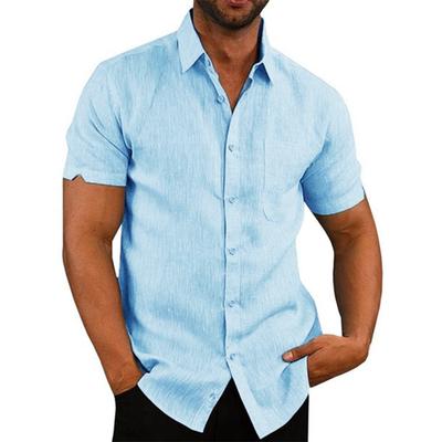 Cotton Linen Men's Short-Sleeved Shirts Summer Solid Color Turn-down Collar Casual Beach Style Plus Size
