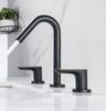 Double Handle Three Hole Bathroom Basin Faucet Black 304 Stainless Steel Hot And Cold Mixed Washbasin Faucet Black Basin Tap