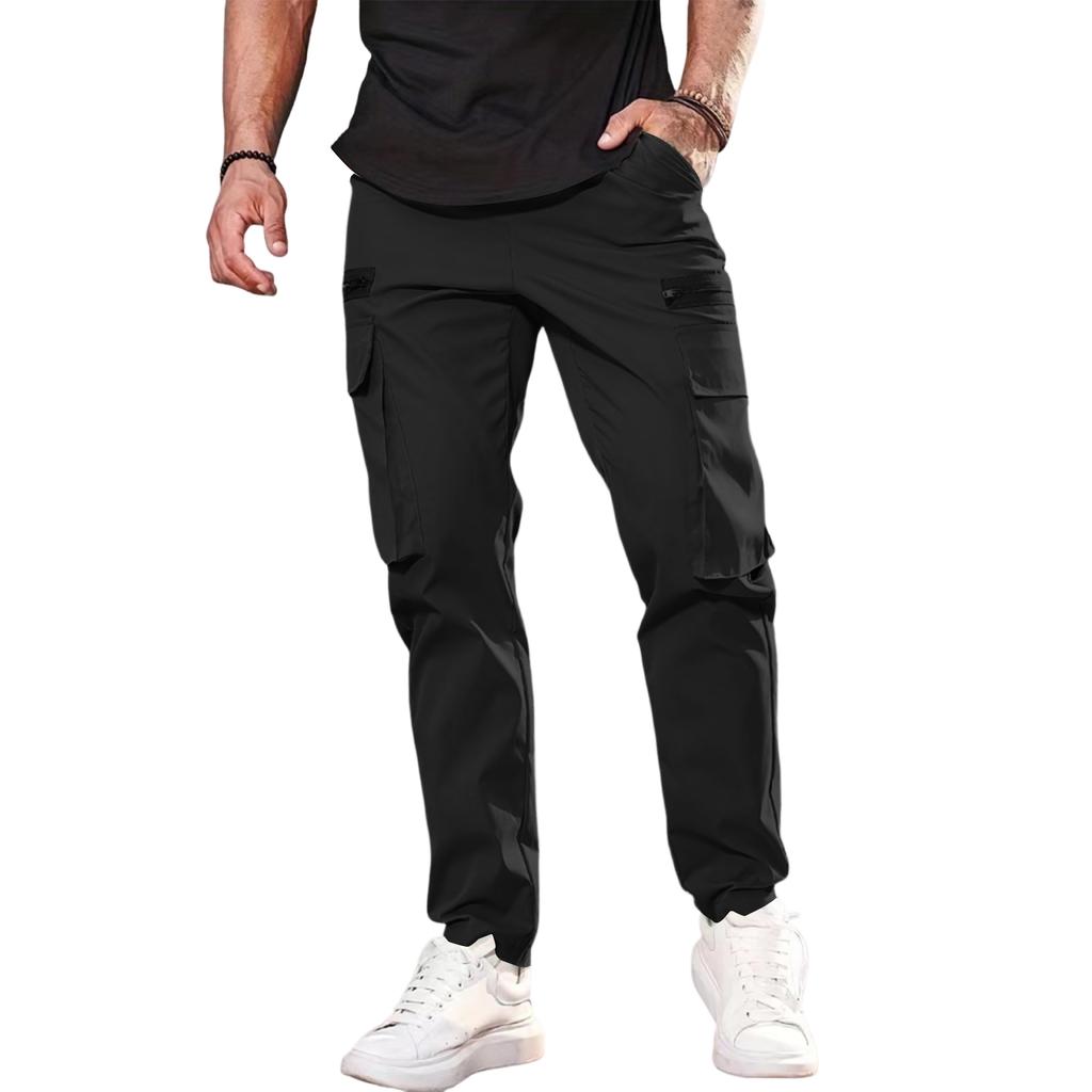 Herren Freizeit-Sport-Hose Mit Reißverschluss-Dekoration Und Bund-Kordelzug Arbeitshose