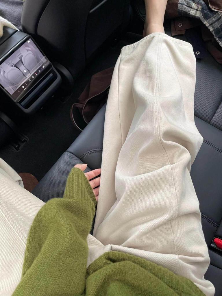 Off-White Korean Loose Wide-Leg Pants for Petite & Plus Size Women