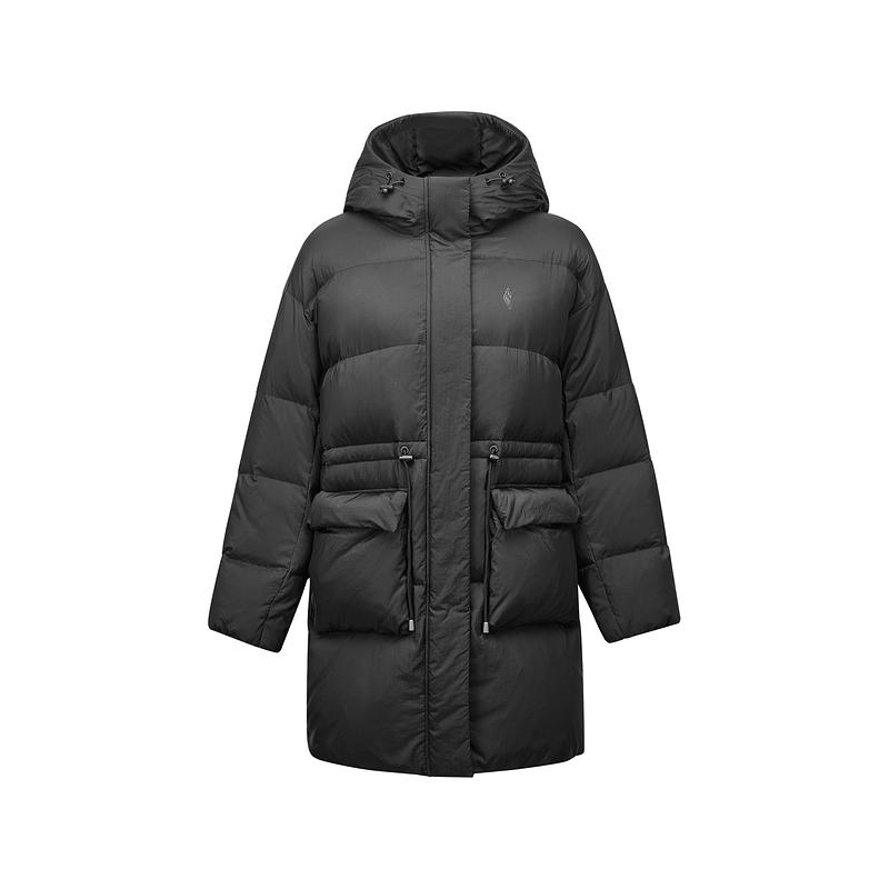 Skechers Fashionable Versatile Comfortable Warm Hooded Down Jacket Women outerwear Carbon-Black L424W165-0018 M