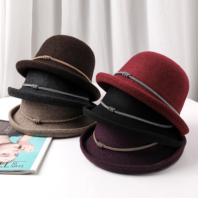 

Hat women s autumn and winter woolen woolen basin hat fashion crimped top hat warm middle and old hat crimped bucket hat чорний
