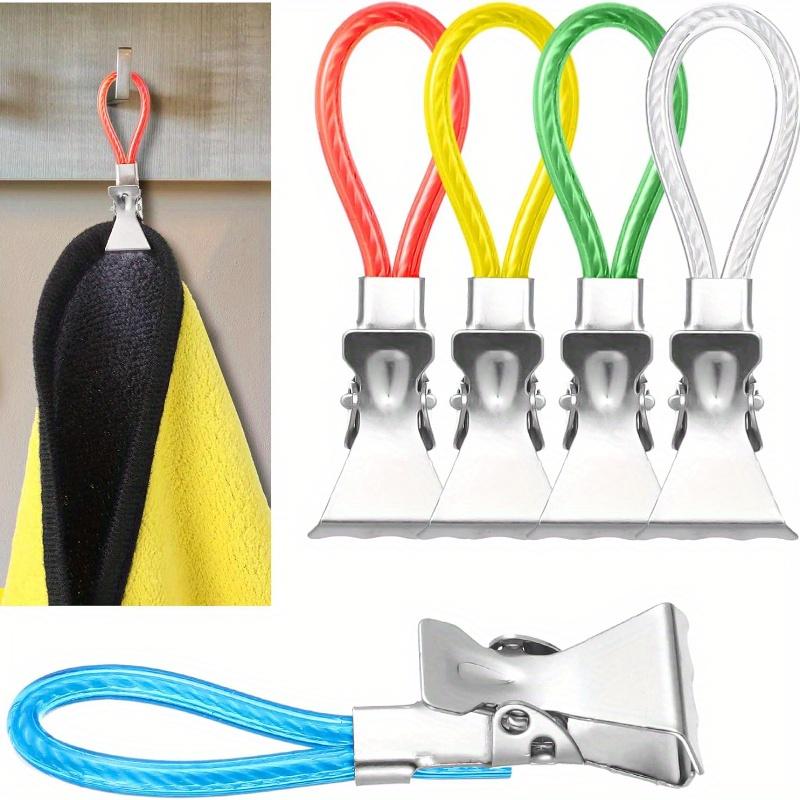Set of 4 Towel Clips for Tea Towels, Suitable for Kitchen and Bathroom Use, Featuring Multipurpose Hangers with Loop Hooks for Convenient Home Storage