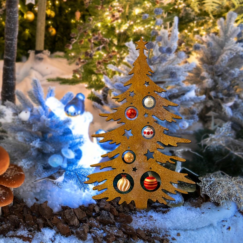 1pc Rustic Metal Christmas Tree Yard Decoration Stake - Durable Outdoor Holiday Decor for Garden, Patio, and Bonsai