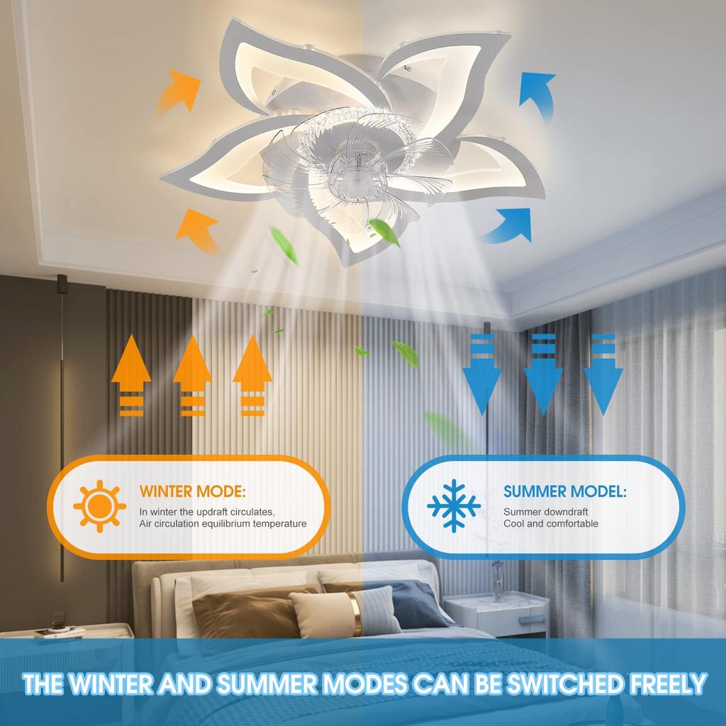 IRALAN Modern Ceiling Fans With LED Lights Silent DC Motor Summer And Winter Dual Mode Decoration Bedroom Living Room Lamps