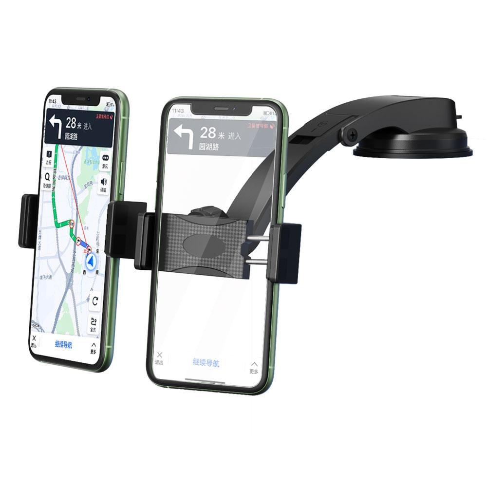 HLT-003 Car Dashboard Windshield Suction Cup Dual Head Phone Holder Stand 360 Degrees Rotatable Cellphone Bracket
