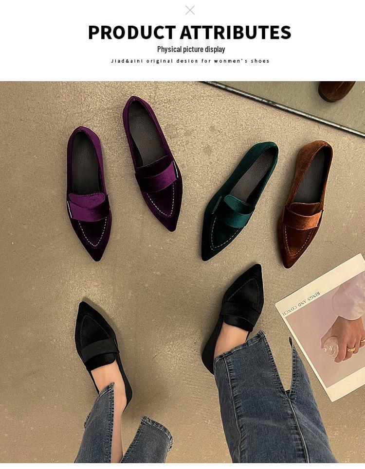 2025 Korean Style Pointed Toe Square Heel Slip-on Women's Fashion Flats