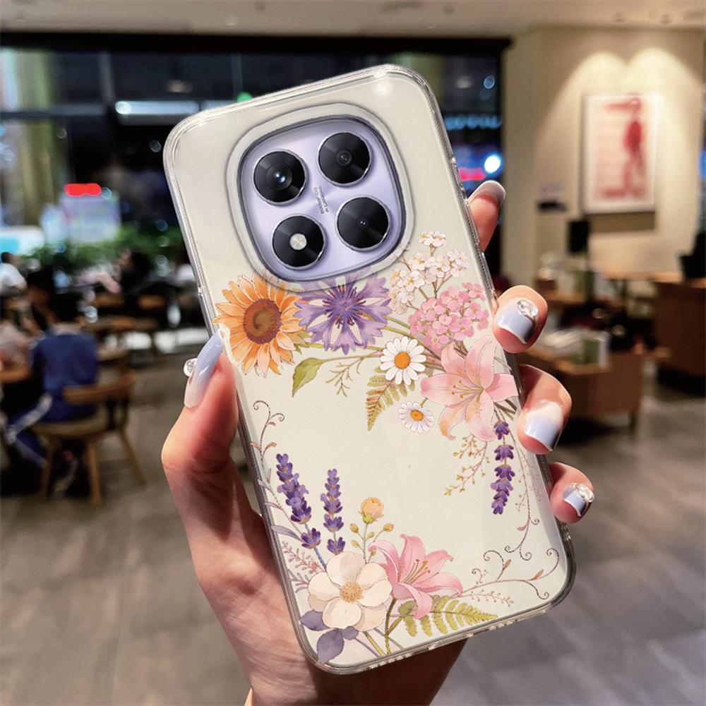Colorful Floral Korean INS Style Clear Phone Case For Xiaomi Redmi Note 15 14 Pro 15C 14C Protection Soft TPU Transparent Cover
