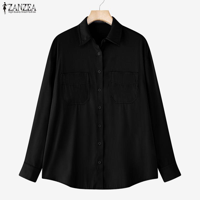 

ZANZEA Женская повседневная блузка классического кроя с отложным воротником, свободного покроя, с длинными рукавами 5XL чёрный
