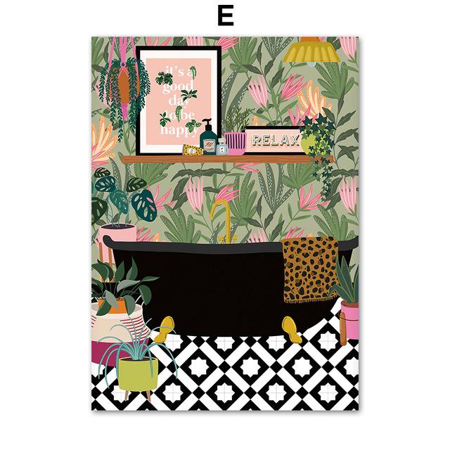 Boho Green Monstera Leaf Leopard Tub Sofa Wall Art Canvas Painting Nordic Posters And Prints Wall Pictures For Living Room Decor