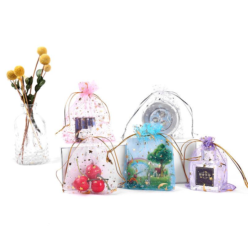 50PCS Moon Stars Drawstring Organza Bags Jewelry Gift Bags Pouches Gold Star Organza Favor Pouches for Christmas Wedding