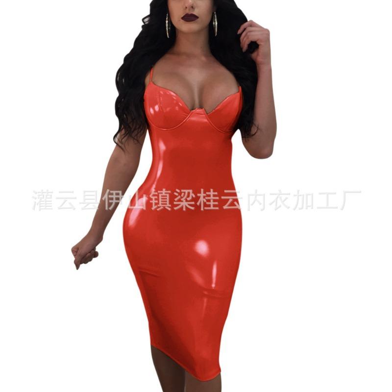 

8 sexy collar sling zipper, split hem, dress, nightclub dress M красный