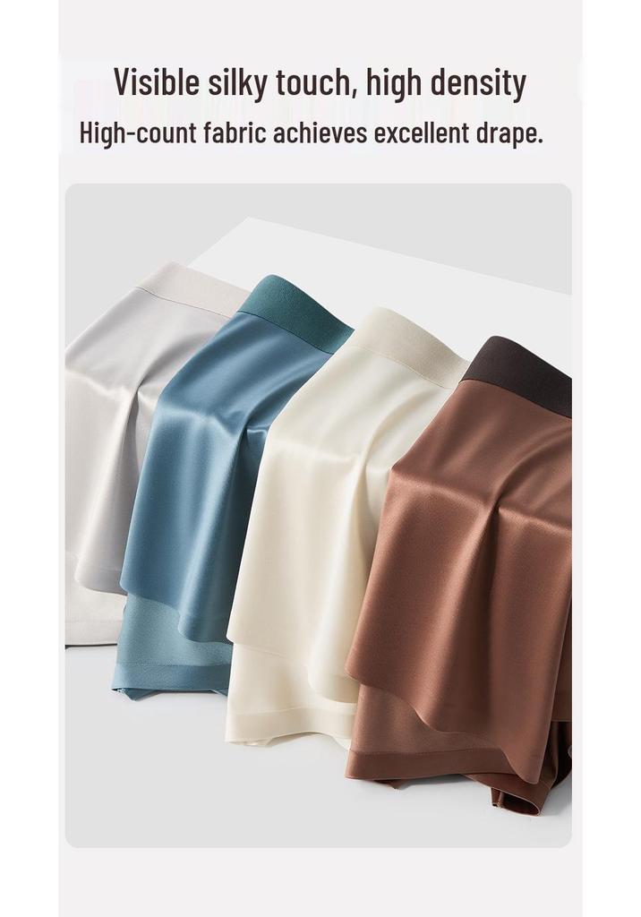 Heren Lichte Luxe Satijnen Ijszijde Boxer Briefs met Antibacteriële Moerbeizijde Kruis
