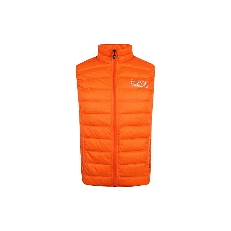 Emporio Armani EA7 FW19 Letter Logo Print Stand Collar Zipper Sleeveless Down Jacket Men Outerwear Orange 8NPQ01-PN29Z-1654