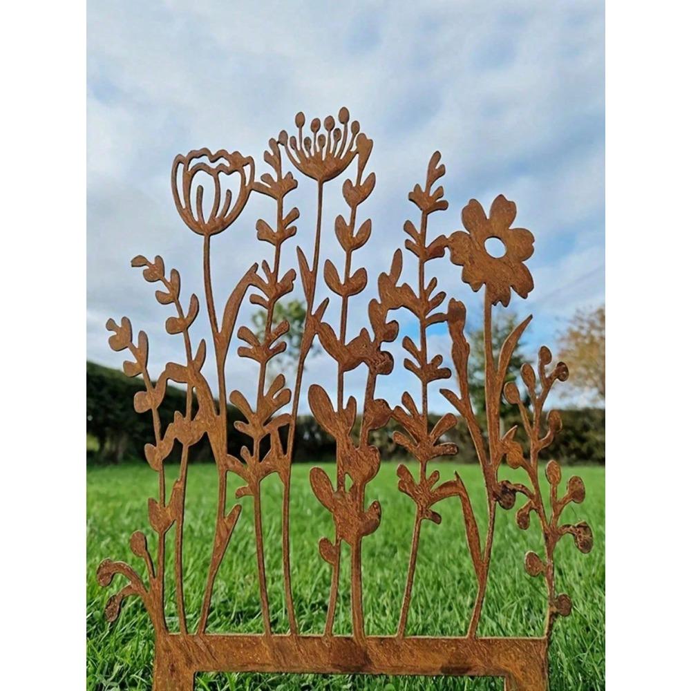 Vintage Metal Garden Stakes Rustic Lawn Ornaments for Flowerpots Outdoor Patio Decor Ground Markers Yard Art Plant Accessories
