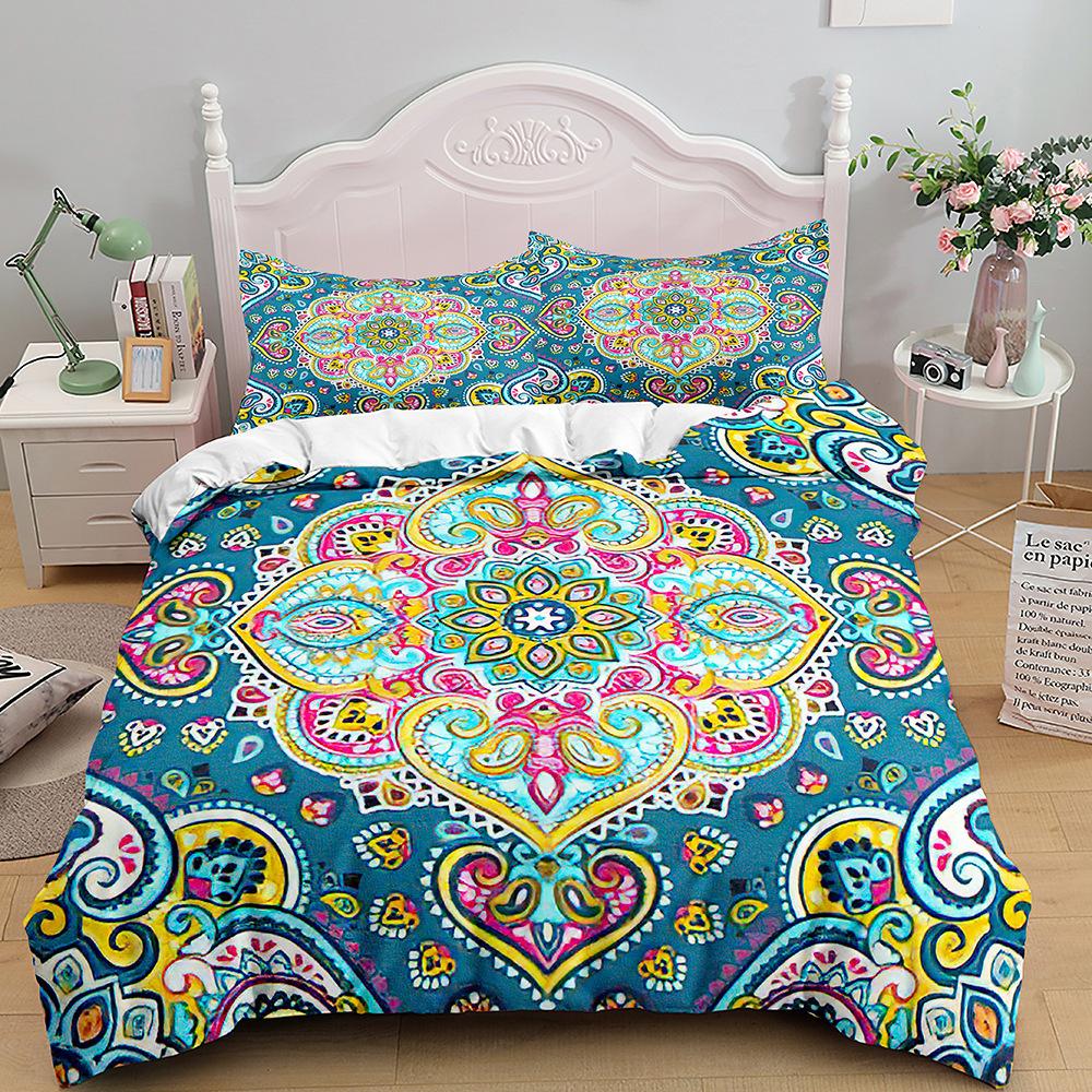 Bohemian Print Quilt Set Three-Piece, Home Textile Bedding