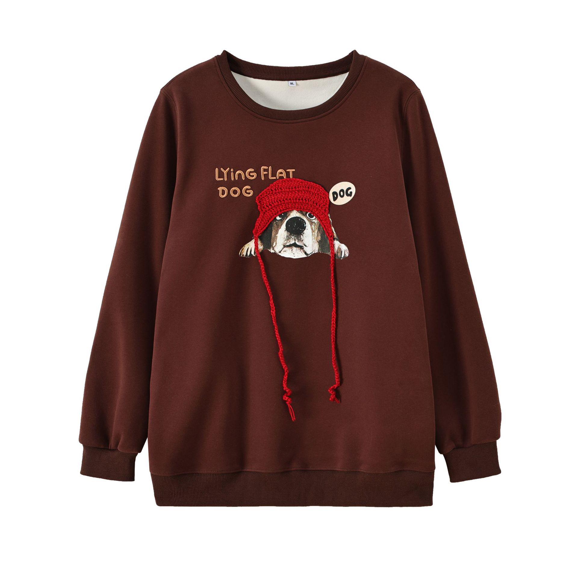 

Zhi Xuan Women s Plus Size College Style Dog Print Fleece Hoodie 2025 Winter Slimming Top XL (130-150 jin)