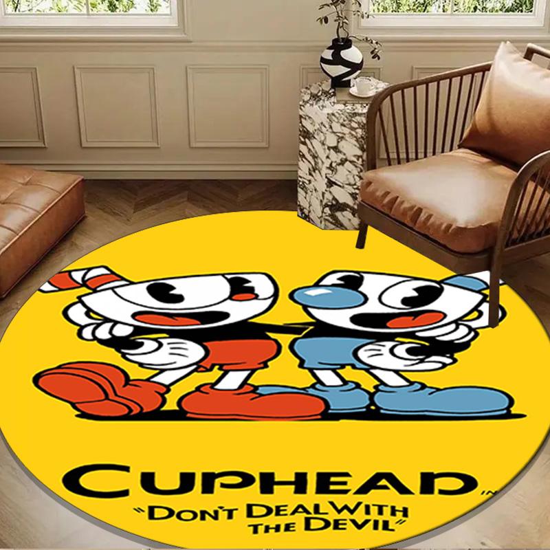 Cup-head And Mugman Adventure Round Rug for Livingroom,Bedroom, Palyroom, Chair Rug, Area Rug, Circle Carpet, Large Size Fan Christmas Gift
