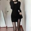 Slim and Slim Mid-length Dress for Women with Neck Exposed Collarbone Exposed