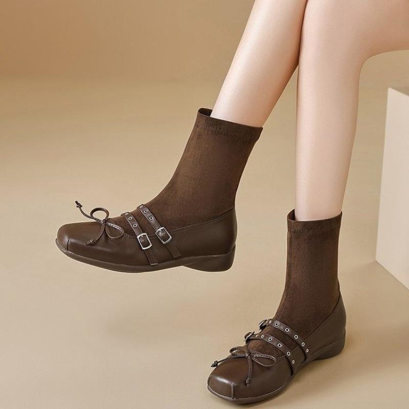 Módní ponožky a boty Dámské 2025 Nový podzim a zima Britský styl Malé platformové kotníkové boty