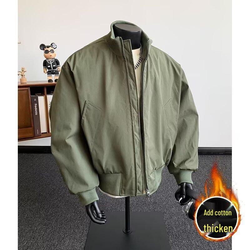 

Men s Winter Warm Cotton Jacket - American-Style Casual Pilot Baseball Coat with Clean Fit and Short Collar 3XL армія зелений колір