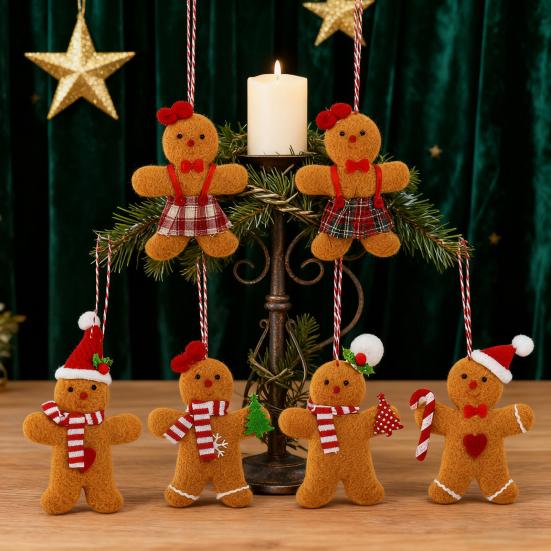 6 Pcs Gingerbread Man Ornaments Fabric Gingerbread Figurine Christmas Tree Decorations for Holiday Home Party Decor