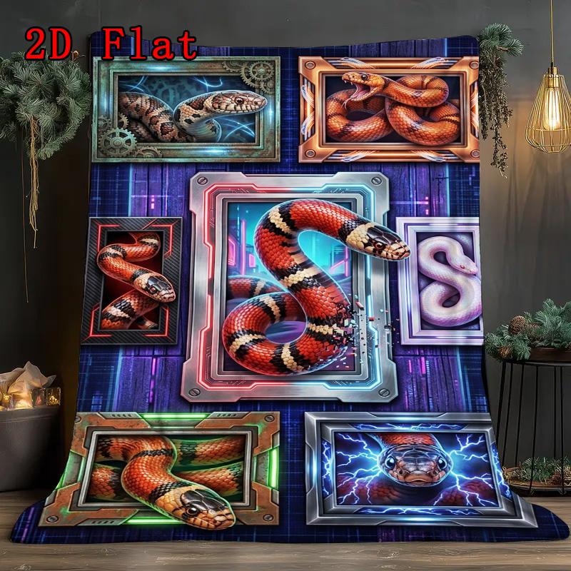 Snake Art Frames 2D Flat Pattern Flannel Blanket, High Quality All Seasons, Home Decor, Warmth and Comfort, Perfect for Christmas Gifts.
