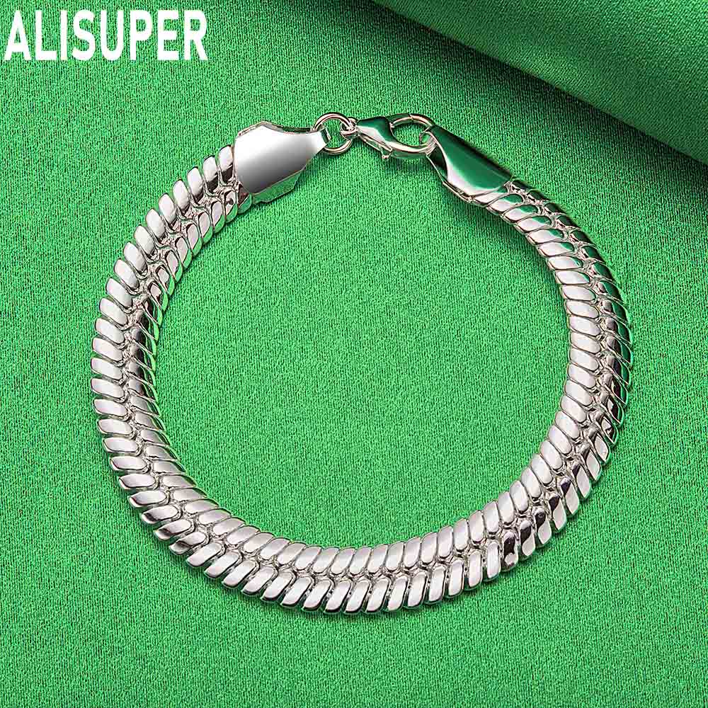 925 Sterling Silver 10mm Fish Scale Pattern Side Chain Beautiful Bracelet Gift Jewelry