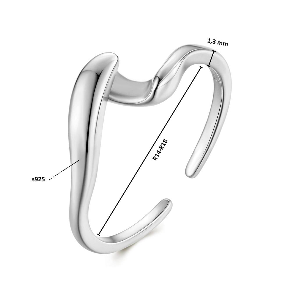 Silver universal ring in the shape of waves, silver 925