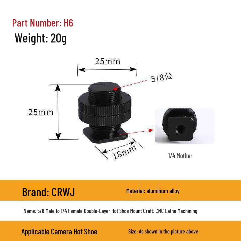 DSLR Camera Double Layer Metal Hot Shoe Mount with 3/8 & 1/4 Locking Flash Screw Base