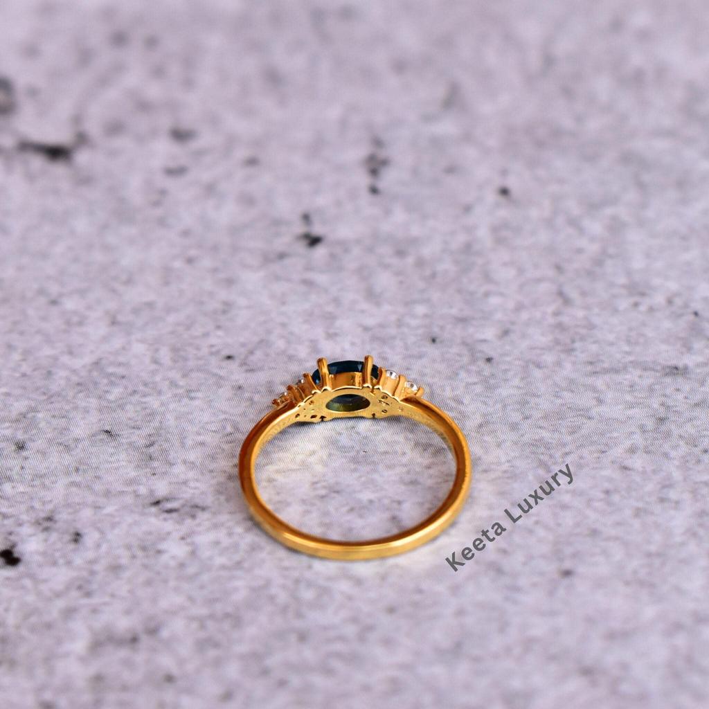 Dainty London blue topaz oval cut ring, blue topaz minimalist ring, blue gemstone cute ring, Gold wedding ring, anniversary gift for her