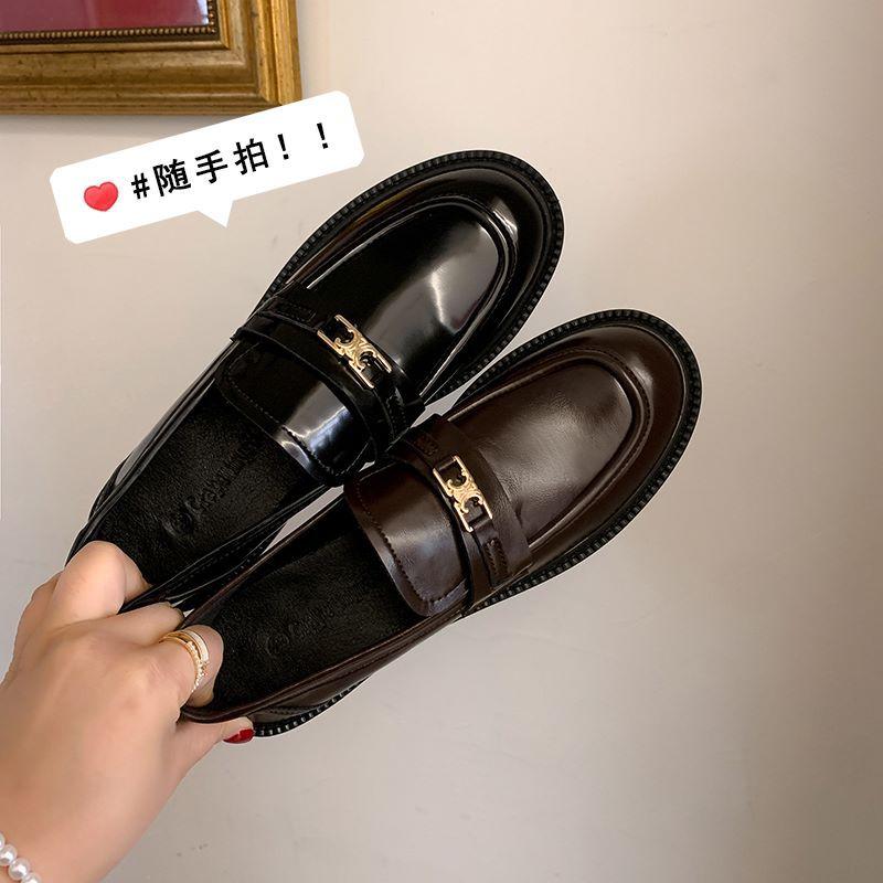 Kai spirálové dveře zlatá přezka jeden pedál silný podpatek platforma mokasíny všestranné dámské vysokoškolský styl malé kožené boty lodičky dámské