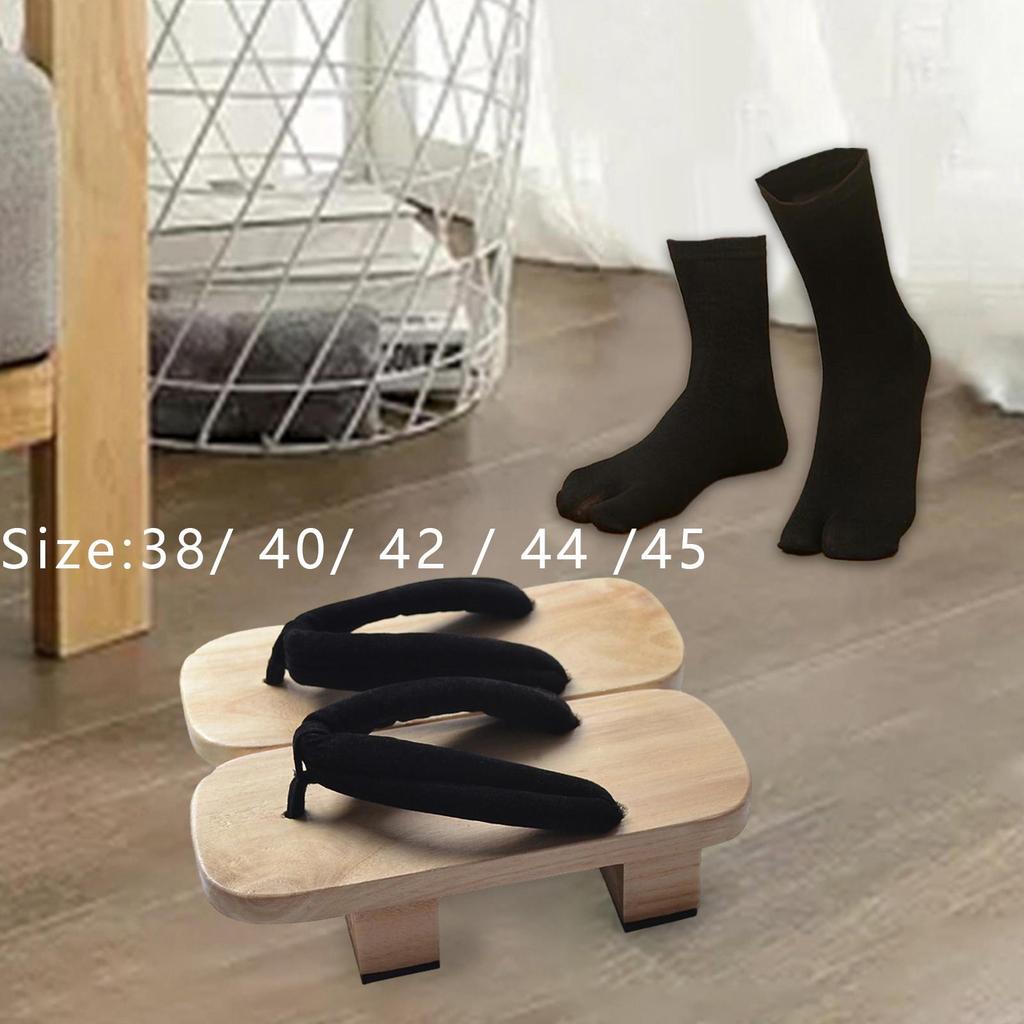 1 Pair of Wooden Clog Sandals Flip Flops Mules with EVA And Tabi Socks for Travel, Apartment, Home,