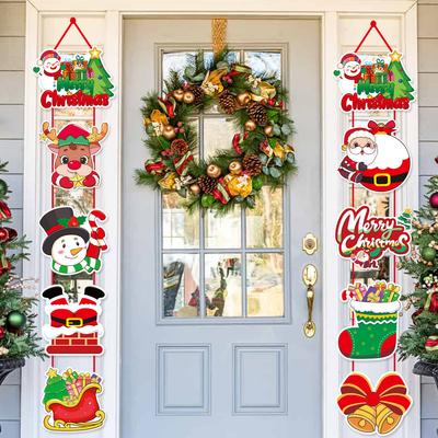 Christmas Door Hanging/Holiday Decoration Couplets Santa Claus Snowman Door Curtain Hanging Decorations Party Supplies, Suitable for Birty,